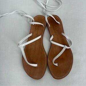 Cornetti size 41 Elia White Leather Tie Ankle Wrap Calf Thong Sandals